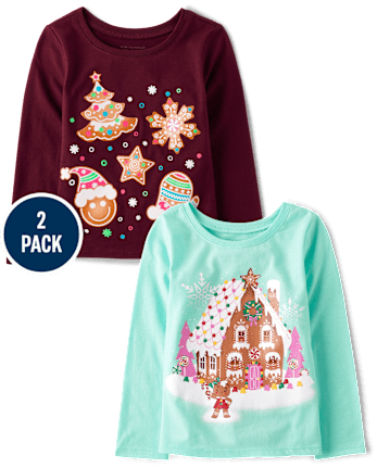 Baby And Toddler Girls Christmas Dessert Graphic Tee 2-Pack