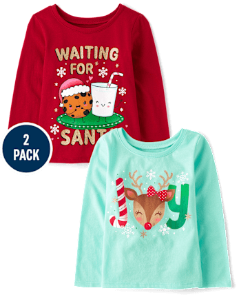 Baby And Toddler Girls Christmas Graphic Tee 2-Pack