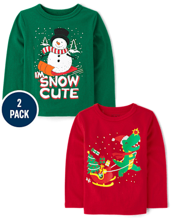 Baby And Toddler Boys Christmas Graphic Tee 2-Pack