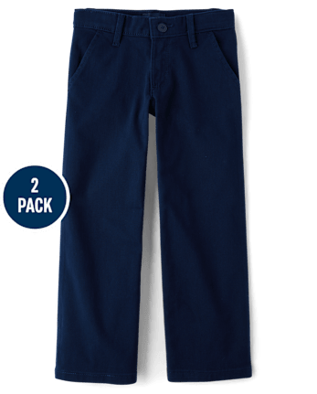 Girls Uniform Stretch Wide Leg Chino Pants 2-Pack