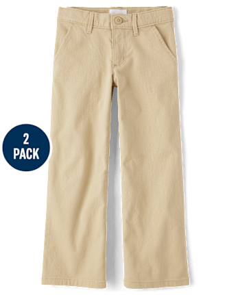 Girls Uniform Stretch Wide Leg Chino Pants 2-Pack