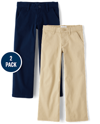 Girls Uniform Wide Leg Chino Pants 2-Pack