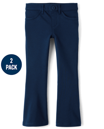 Girls Uniform Ponte Knit Pull On Flare Pants 2-Pack