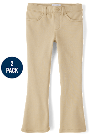 Girls Uniform Ponte Knit Pull On Flare Pants 2-Pack
