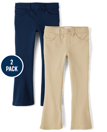 Girls Uniform Ponte Knit Pull On Flare Pants 2-Pack
