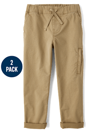Boys Stretch Roll Cuff Pull On Chino Pants 2-Pack