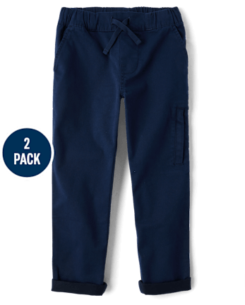 Boys Stretch Roll Cuff Pull On Chino Pants 2-Pack