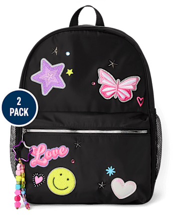 Girls Embroidered Patch Backpack 2-Piece Set