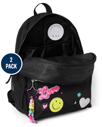 Girls Embroidered Patch Backpack 2-Piece Set