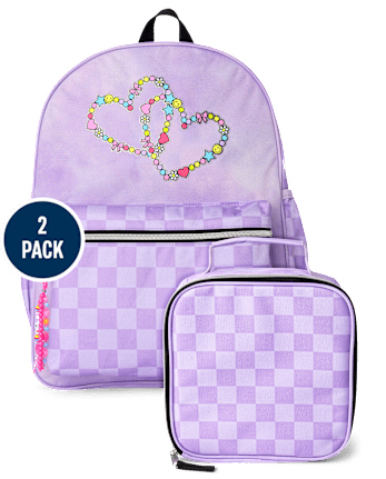 Girls Friendship Bracelet Checkered Backpack 2-Piece Set