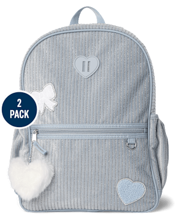 Girls Embroidered Heart Corduroy Backpack 2-Piece Set