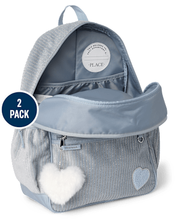 Girls Embroidered Heart Corduroy Backpack 2-Piece Set