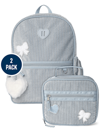 Girls Embroidered Heart Corduroy Backpack 2-Piece Set