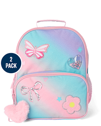 Toddler Girls Ombre Embroidered Patch Backpack 2-Piece Set