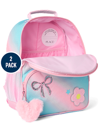Toddler Girls Ombre Embroidered Patch Backpack 2-Piece Set
