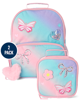 Toddler Girls Ombre Embroidered Patch Backpack 2-Piece Set