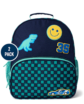 Toddler Boys Checkered Embroidered Patch Backpack 2-Piece Set