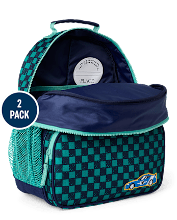 Toddler Boys Checkered Embroidered Patch Backpack 2-Piece Set