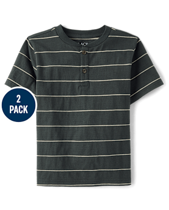 Boys Striped Textured Henley Tee 2-Pack