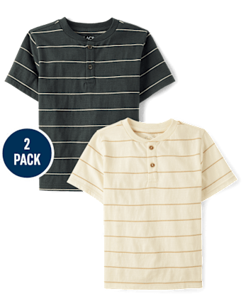 Boys Striped Textured Henley Tee 2-Pack