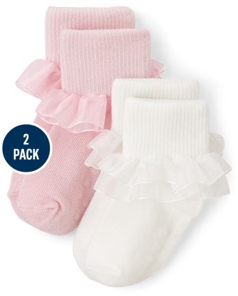 Gymboree Girls' Pink/Purple Ruffle Ankle Socks in Sets by Size See description 