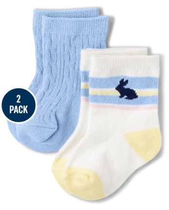 Baby Boys Bunny Midi Socks 2-Pack - Spring Celebrations