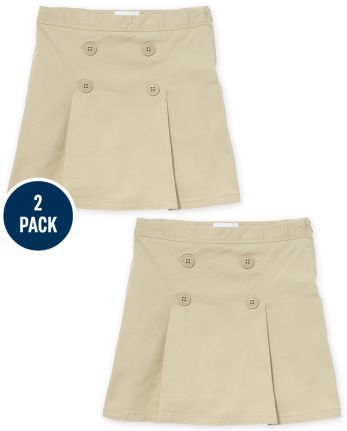 Girls Uniform Stretch Button Skort 2-Pack