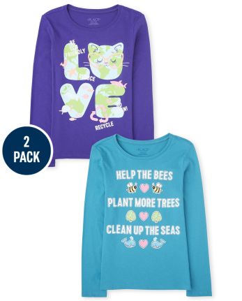 The Children's Place Girls' Long Sleeve Graphic T-Shirt 2-Pack