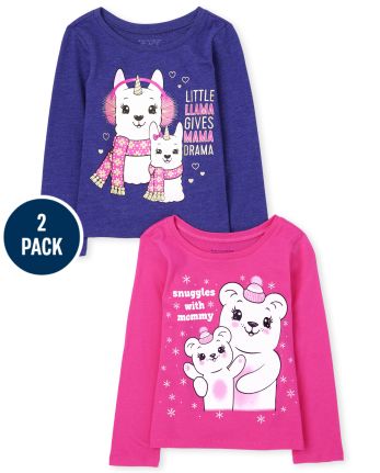 The Children's Place Girls' Long Sleeve Graphic T-Shirt 2-Pack