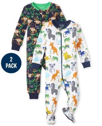 The Childrens Place Baby and Toddler Boys Animal Camo Snug Fit Cotton One Piece Pajamas 2-Pack