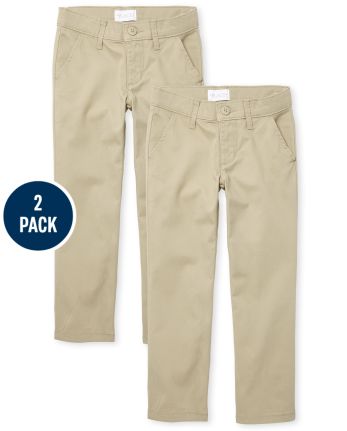 Paquete de 2 pantalones chinos con corte tipo bota de uniforme para niñas