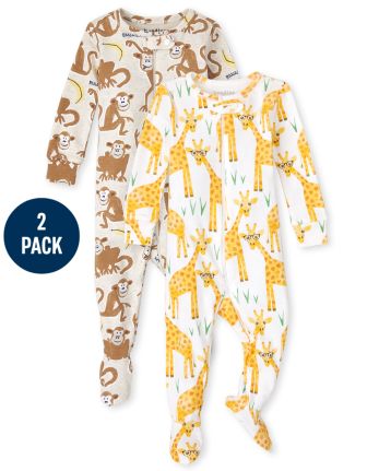 Unisex Baby And Toddler Monkey Giraffe Snug Fit Cotton One Piece Pajamas 2-Pack