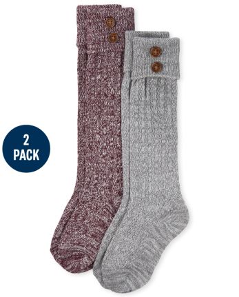 Girls Button Boot Socks 2-Pack