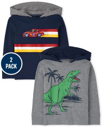 Baby And Toddler Boys Dino Car Hoodie Top 2-Pack