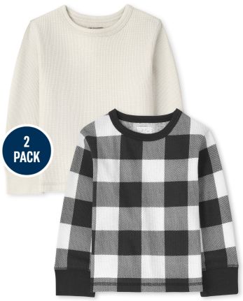 Toddler Boys Buffalo Plaid Thermal Top 2-Pack