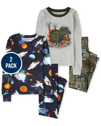 Boys Space Dino Snug Fit Cotton Pajamas 2-Pack