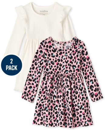 Baby Girls Leopard Bodysuit Dress 2-Pack
