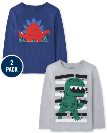 Paquete de 2 camisetas con gráfico de dinosaurio para niños pequeños