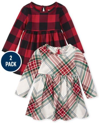 Baby Girls Buffalo Plaid Bodysuit Dress 2-Pack
