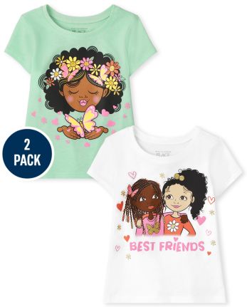 Pack de 2 camisetas estampadas Best Friends para bebés y niñas pequeñas