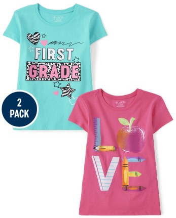 Paquete de 2 camisetas con estampado Love de primer grado para niñas