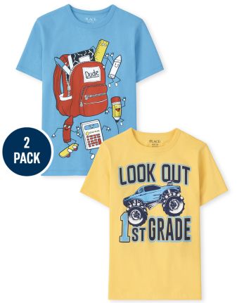 Paquete de 2 camisetas gráficas de primer grado para niños