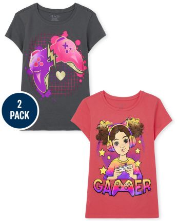 Paquete de 2 camisetas con gráfico de jugador para niñas