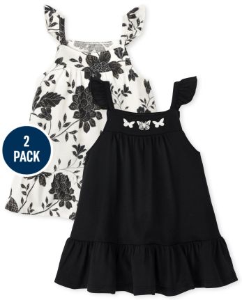 Baby Girls Floral Butterfly Bodysuit Dress 2-Pack