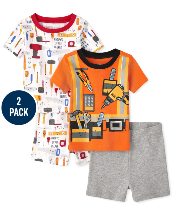 Paquete de 2 pijamas unisex de algodón con ajuste ceñido para bebés y niños pequeños