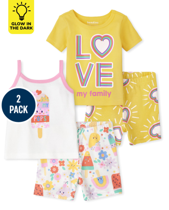 Paquete de 2 pijamas de algodón de ajuste ceñido para bebés y niñas pequeñas Glow Love Popsicle