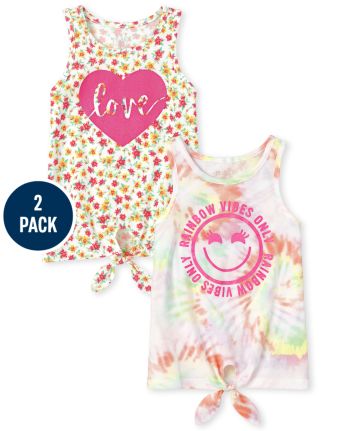 Girls Graphic Tie Front Tank Top 2-Pack