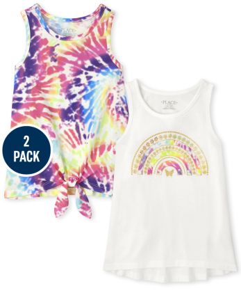 Pack de 2 camisetas sin mangas con diseño de arcoíris para niñas