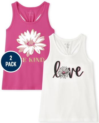 Girls Graphic Knot Back Tank Top 2-Pack