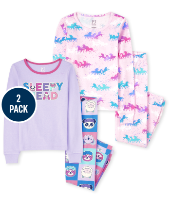 Girls Llama Unicorn Snug Fit Cotton Pajamas 2-Pack